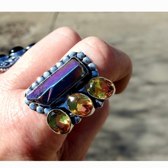 New Rainbow Hematite and Ametrine 925 Silver Ring. - Picture 7 of 16